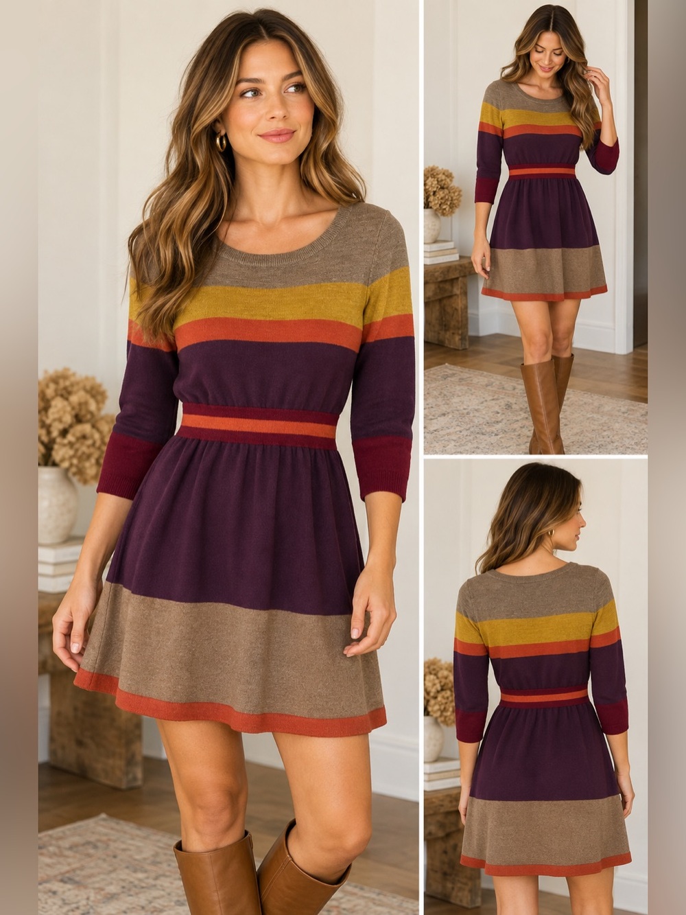 LOFT Wool Blend Colorblock Striped Sweater Dress Size XS